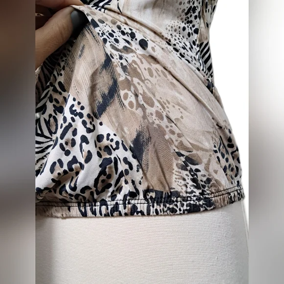 Dots Women Strapless Halter Leopard Zebra Animal Ruffle Black Tan Blouse Tops - Picture 10 of 14